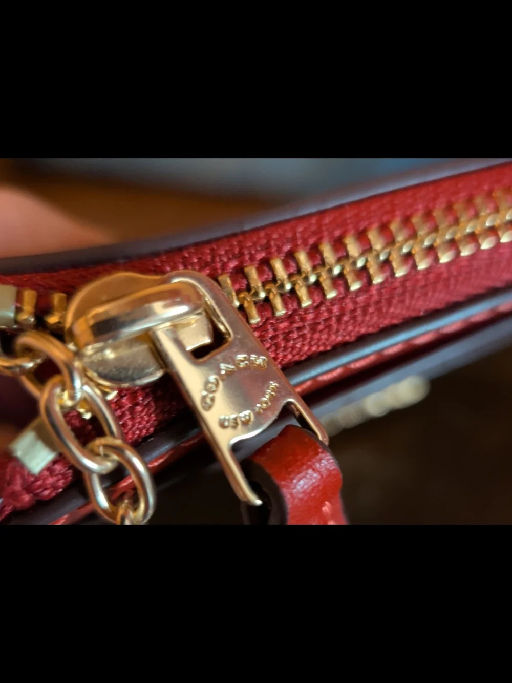 COACH Signature Canvas Card Case with Red Trim